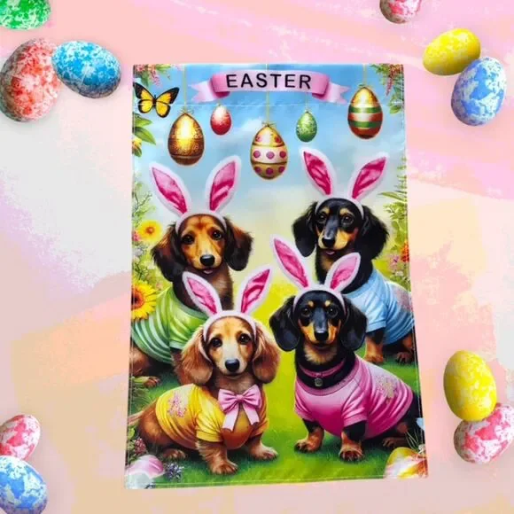 Easter Egg-stravaganza! Dachshund Delight Garden Flag – 12x18 Inches - Picture 3 of 4